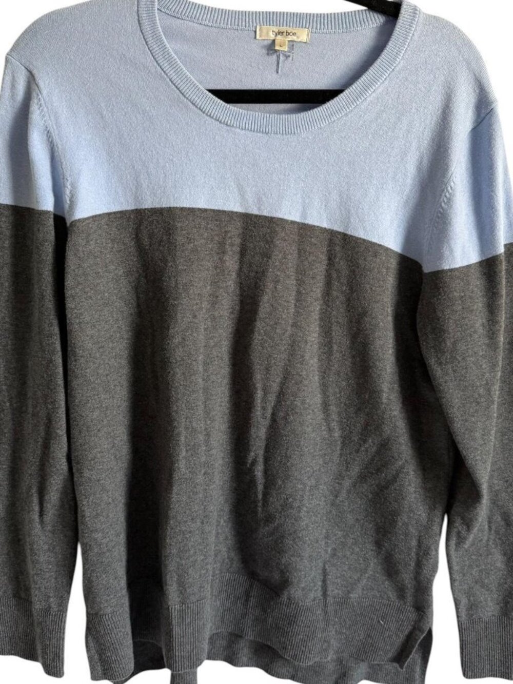 Tyler Böe Cotton Cashmere Blue and Gray Colorblock Sweater, Size Large